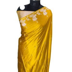 Golden Banarasi Mashru Silk Saree with Zari Work.