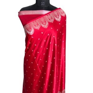 exquisite banarasi red mashru silk saree with handwoven zari work