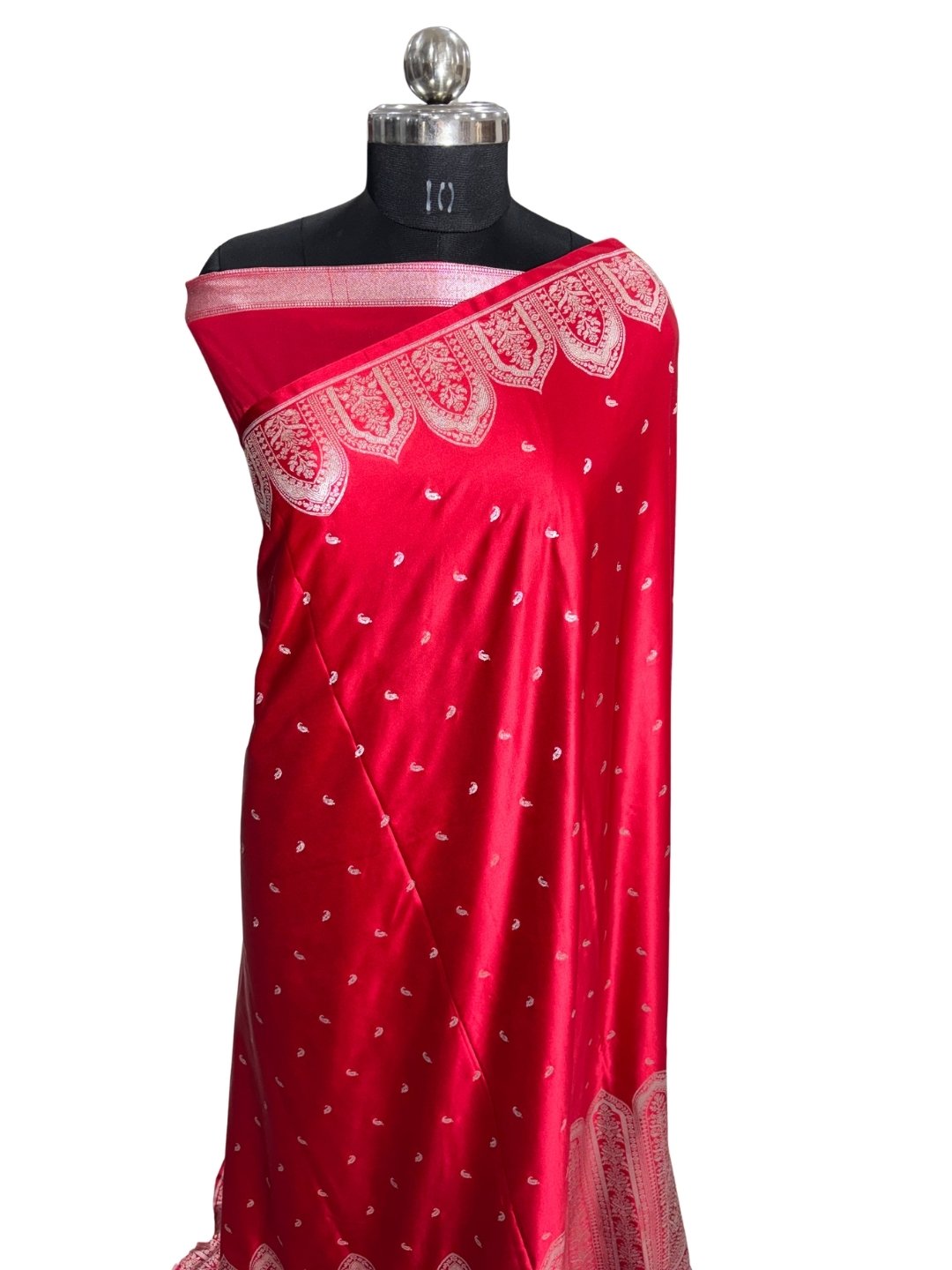 exquisite banarasi red mashru silk saree with handwoven zari work